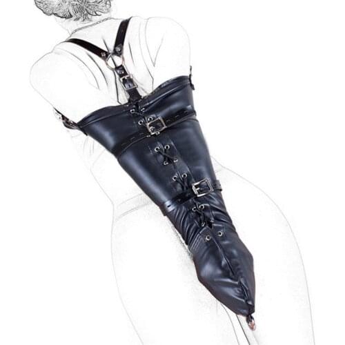CamaTech PU Leather Over Shoulder Arm Binder Bondage Restraints Slave Lockable Glove Sleeves Handcuff Armbinder Harness Sex Toys