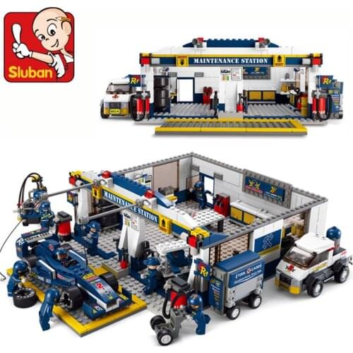 741Pcs City F1 Racing Car Station DIY Building Blocks Sets Technic Brinquedos Model Bricks Sets Educational Toys for Children