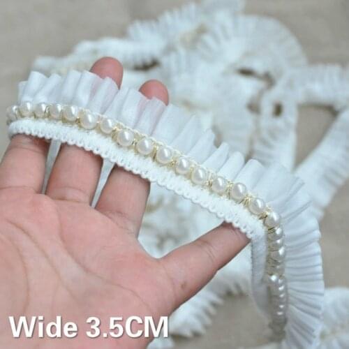 3.5CM Wide Luxury 3D Pleated Chiffon Lace Embroidery Ribbon Ruffle Beaded Trim For DIY Collar Garment Sewing Guipure Supplies