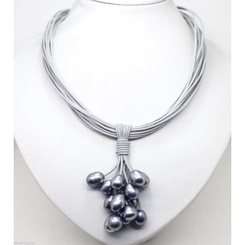 Hot sale new Style >>>>>Fashion Black Pearl Pendant Necklace Leather Cord Chain Magnet Clasp 18