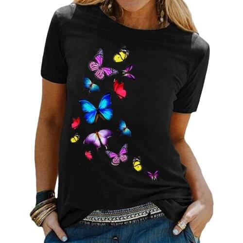 Fashion 2021 New Cool T-shirt Women 3d Butterfly Tshirt Print Cat turnShort Sleeve Summer Tops Tees T shirt Female S-3XL