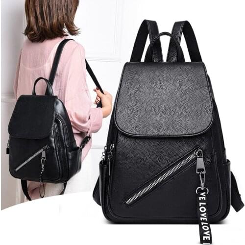 Fashion Womens Backpack High Quality PU Leather Flip Zipper Backpack Girl Female School Shoulder Bag