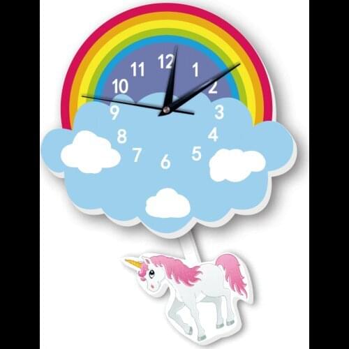 Cartoon Unicorn Wall Clock Kids Bedroom Cloud Rainbow Colorful Cute Slient Animal Pendulum Clocks Watch Baby Room Home Decor Art