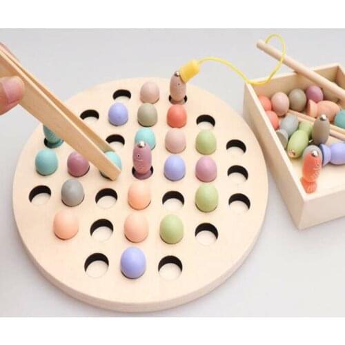 Montessori Educational Wooden Toys Materials Kids Clip Bead Magnetic Fishing Catch Worm Math Interactive Toys For Children Gifts