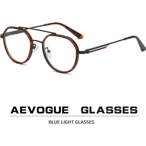 AEVOGUE Anti-Blue Glasses Computer Mirror Men Retro Glasses Frame Women Fashion Round Frame Double Beam Eyewear TR90 AE1062