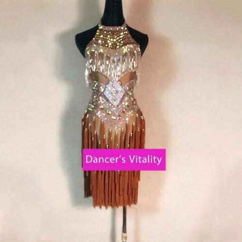 Latin Dance Clothes High-End New Childrens Sexy Dress Performance Clothing Female Adult Competition Tassel Skirt