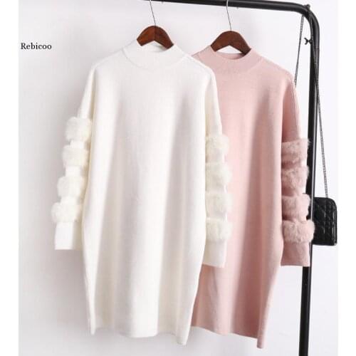 Autumn Winter Women Knitted Long Pullovers Sweater Female Thick Warm Sweaters Knitted Jumpers Dress