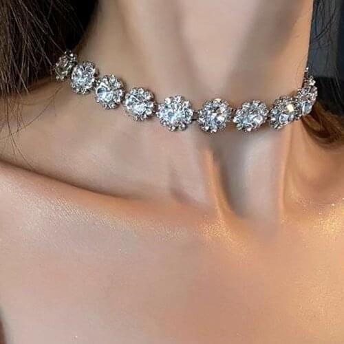 New Shiny Rhinestone Circle Chain Ladies Sexy Necklace Necklace Banquet Statement Necklace Accessory Choker