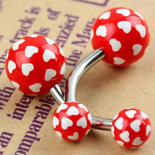 TUMBEELLUWA 1Lot (2Pc) Punk Red White Hearts Belly Piercing UV Stainless Steel Pin Navel Ring