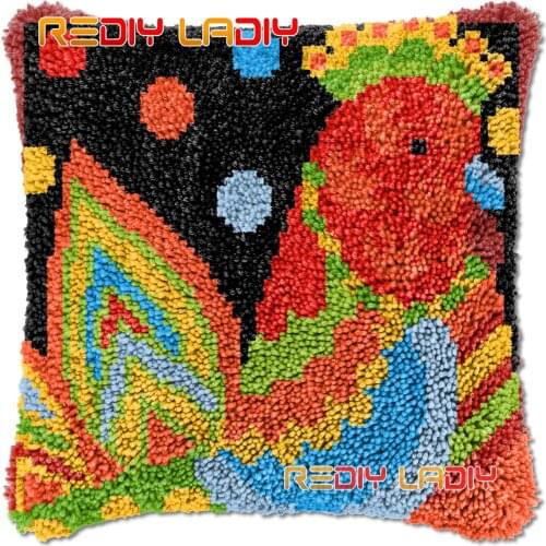 Latch Hook Cushion Colorful Hen DIY Needlepoint Kits Chunky Acrylic Yarn Arts Crocheting Lofty Pillow Case Hobby & Crafts