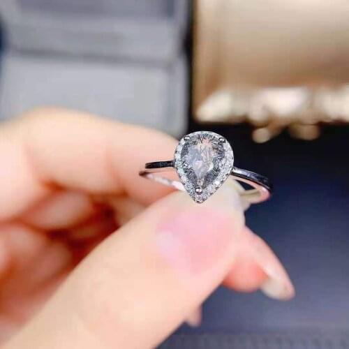 S925 Sterling Silver High-quality Black Hair Crystal Water Drop Particle Ring Fashion Fine Wedding Jewelry for Women MeiBaPJFS