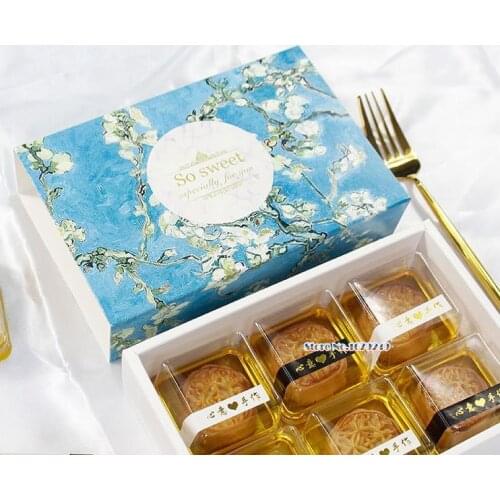 Blue flowercake boxes Egg Yolk Mooncake Crisp Box Snow Mei Niang Box Iced Mooncake Gift Boxes Blue Gift packing