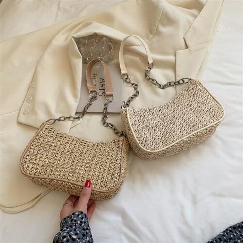 Straw underarm bag womens summer 2021 new Korean version of shoulder woven bag ins seaside travel portable bag