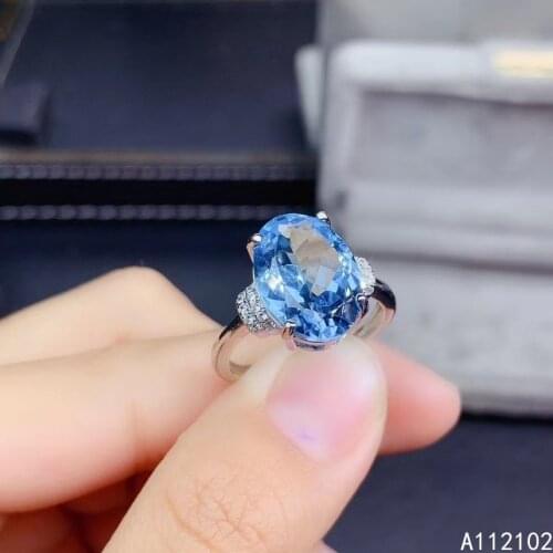 KJJEAXCMY fine jewelry 925 sterling silver inlaid natural Sky Blue Topaz girl simple large oval gem ring support check