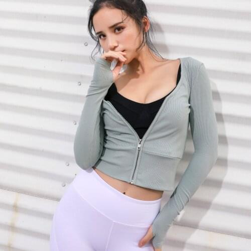 Women Long Sleeve Deep V Neck Zipper Running Jacket Autumn Winter Outdoor Sports Tops Slim Fit Thumb Hole Yoga Fitness Jacket