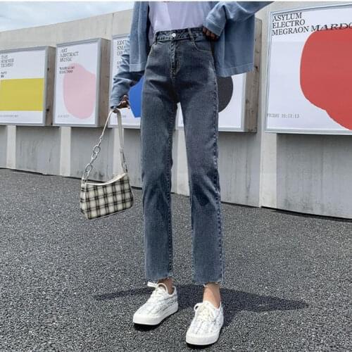 Woman Jeans Pants Blue Gray High Waist Straight Pants Loose-Fitting Spring Autumn Wear Pantalones Vaqueros Mujer