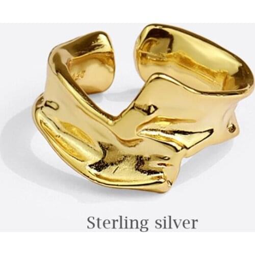 Sole Memory Irregular Geometric Retro Hip Hop 925 Sterling Silver Female Resizable Opening Rings SRI891