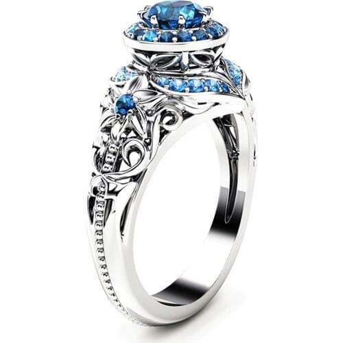 Vintage sapphire gemstones blue crystal zircon diamonds rings for women white gold silver color jewelry bijoux birthday gifts