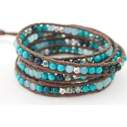 Natural Stone Beads Wrap Bracelets for Women 5Layers Fahion Jewelry Faceted Crystal Alloy Beaded Bracelet Pierre Naturelle Femme