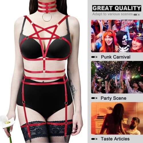 Women 2-Piece Set Sexy Body Bondage Bdsm Erotic Lingerie Pentagonal Cage Bra Tops With Leg Harness Garter Belt Halloween Outfit