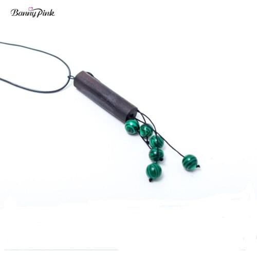 Banny Pink Vintage Malachite Beads Tassel Pendant Necklace For Women Ethnic Sandalwood Pendant Necklace Chunky long Necklace