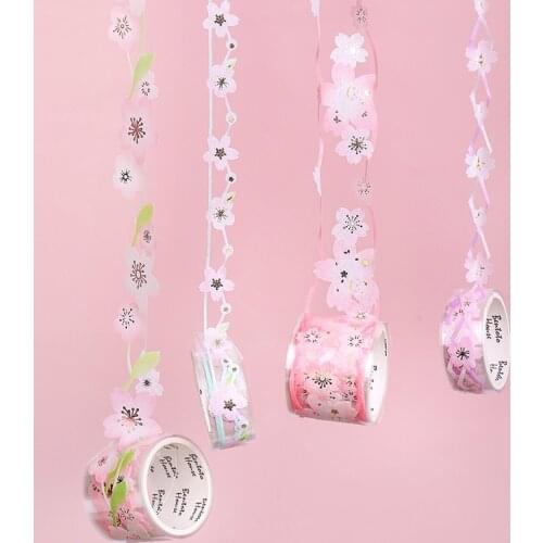 1 Roll March Sakura Hollowed Out Paper Tape +Clip Set Notebook Decoration