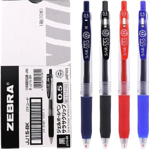 10 pcs Zebra Sarasa JJ15 Clip 0.5 Retractable Gel Ink Pen Rubber Grip 0.5mm Blue/Black/Red/BlueBlack Ink Value Set
