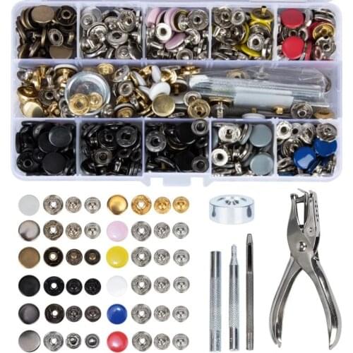 146/150/240Pcs/Set Metal Sewing Buttons Prong Ring Press Studs Snap Fasteners + Clip Pliers Sewing Tool DIY Clothes Decoration