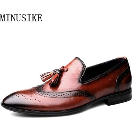 2020 100% Genuine Leather Men formal shoes big size bullock elegant classic business wedding social men dress shoes