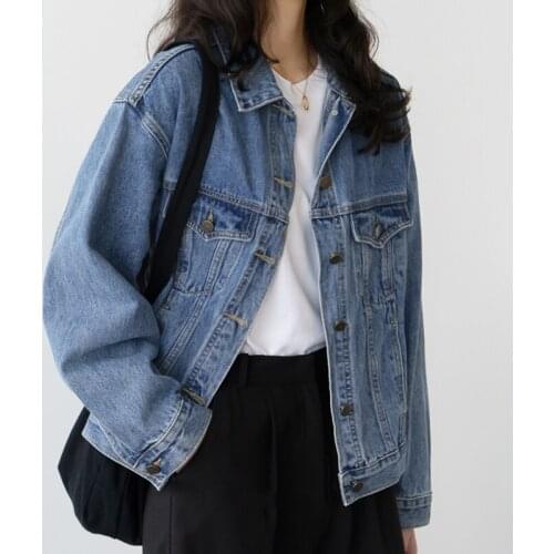 2021 Oversize Jeans Jacket Spring Autumn Womens Denim Coat Loose Wild Vintage Overcoat Street Cardigan Female Denim Jacket Top