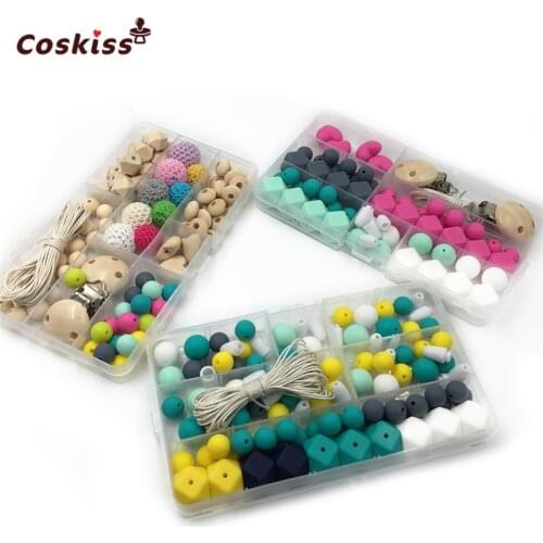 3pc Mix Color Silicone Beads Wooden Beads Heart-Shaped Beads Crochet Beads Pacifier Clip Breakaway Safety Clasp DIY Baby Teether