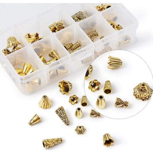 80pcs/box Tibetan Style Alloy Cone Bead Caps For jewelry Making DIY Accessories 13.5x7x3cm, 8pcs/compartment
