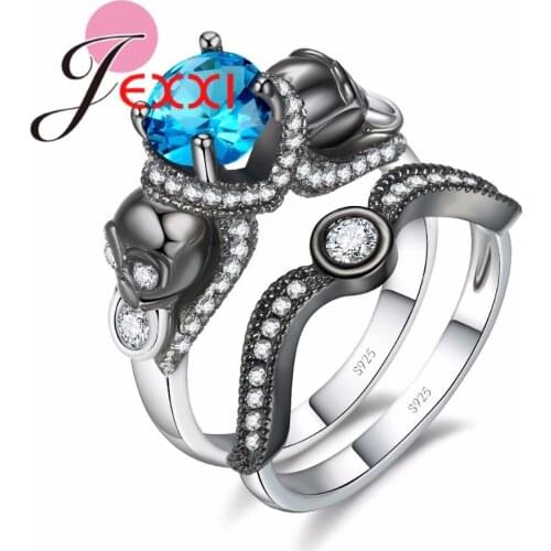 925 Sterling Silver Bridal Wedding Rings Set Jewelry Blue Cystal Finger Ring Sets For Party Accessory Anillos For Lady