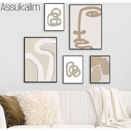 Abstract Painting Thick Line Face Canvas Art Print Beige Color Block Poster Nordic Wall Pictures For Living Room Home Decor