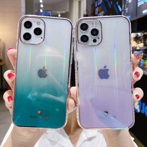 Gradient Rainbow Laser Phone Cases For iPhone 12 Pro 11Pro Max X XS Max XR 7 8 Plus Transparent Glitter Soft Cover For iPhone 12