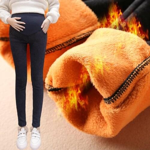 Warm Thick Pregnancy Denim Pants Winter Fleece Maternity Trousers for Pregnant Women Clothes Plus Velvet Maternity Jeans