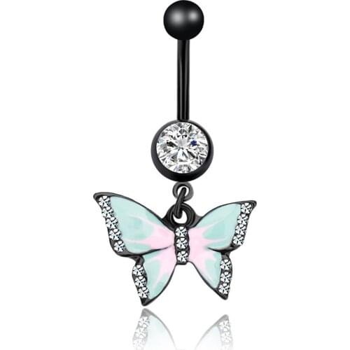 Epoxy Enamel Esmalte Colares Butterflys Belly Button Rings Sexy Body Piercing Jewelry Bars Piercings black Navel Piercing Gothic
