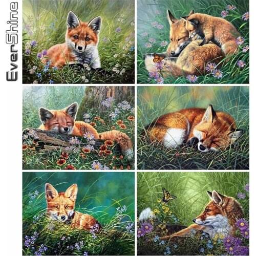 Evershine 5D DIY Diamond Painting Fox Full Square Diamond Embroidery Animal Cross Stitch Flower Home Decorations