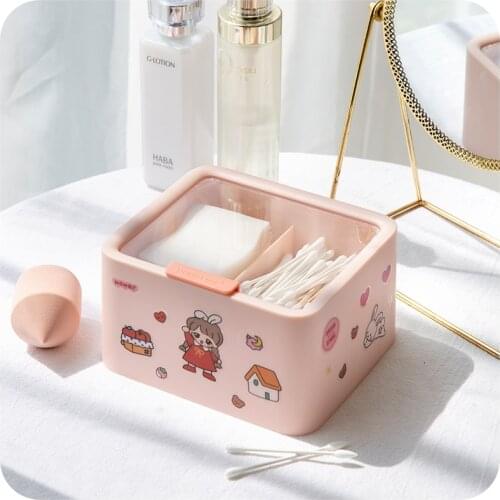 W&G Dust-proof Kawaii Storage Box Desktop Makeup Remover Cotton Swabs with Lid Box Student Dormitory Artifact 2021 New