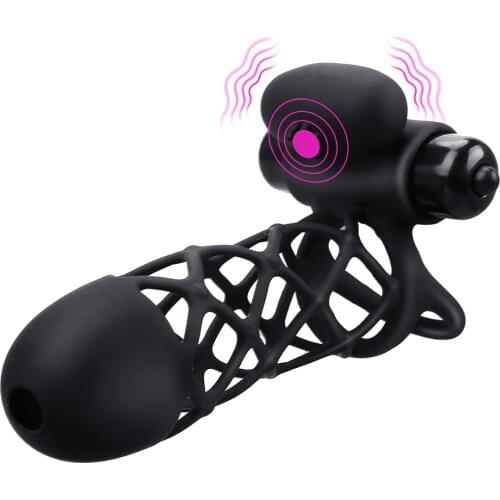 Flexible Vibrating Cock Cage 10 Speeds G spot Stimulator Bullet Vibrator Ejaculation Delay Dick Enlargement Extender