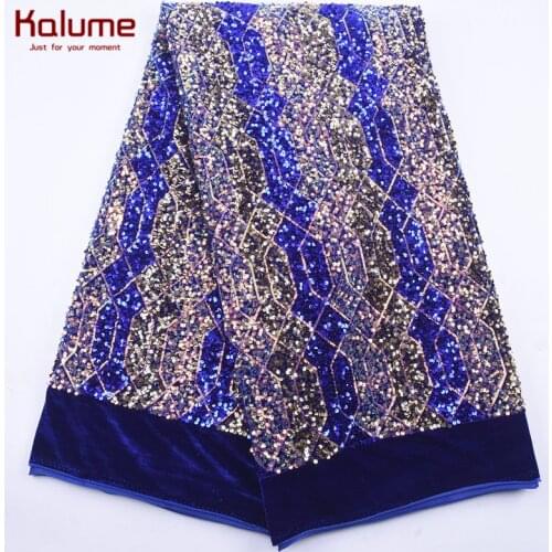Kalume African Velvet Lace Fabric High Quality French Sequins Lace Embroidery Nigerian Velvet Lace Fabric For Party Dress F2135
