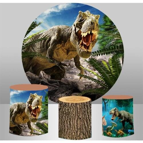 Round circle panel backdrop dinosaur themed boy birthday party decor dessert table baby shower fabric 3 cylinder plinth cover