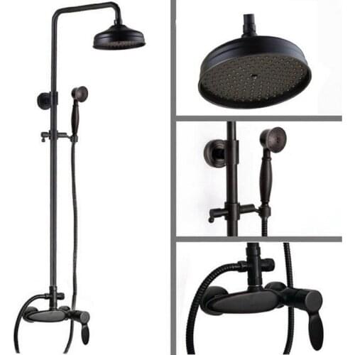 Black Oil Rubbed Brass Single Handle Bathroom Rainfall Rain Shower Head Faucet Set Mixer Tap Wall Mounted mrs434