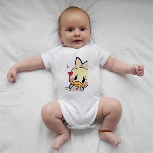 Daisy Duck Love Print Baby Boy Clothes Newborn Breathable Summer White Rompers Baby Girl Cute Kawaii Disney Jumpsuits Dropship