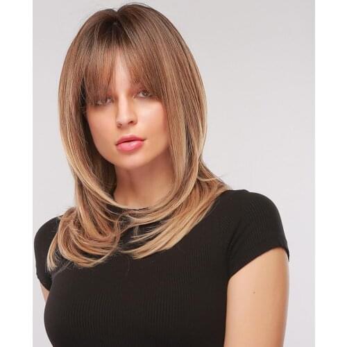 Fashion Women Golden Synthetic Fiber Long Wig Party Cosplay Hairpiece with Bang Blonde Wigs for Women Heat Resistant Fiber