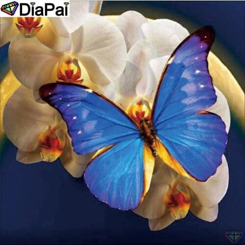 DIAPAI Art 5D Diy Diamond Painting "Flower butterfly" Diamond Pictures Cross Stitch 3D Rhinestone Embroidery Decor A26675
