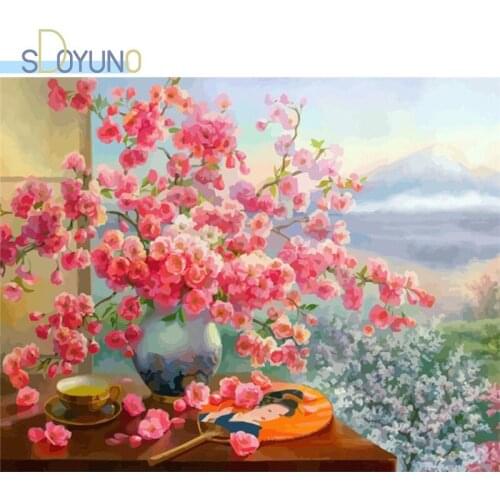 SDOYUNO 60x75cm Paint By Numbers Flowers DIY Painting By Numbers On Canvas Scenery Frameless Digital Hand Painting Home Decor