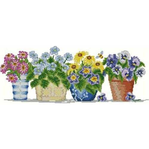 Four pots of small flowers combination counted 11CT 14CT 18CT DIY Cross Stitch Sets Cross-stitch Kits Embroidery Needlework