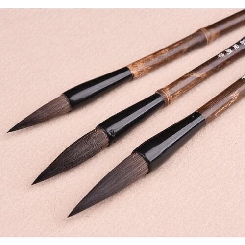 Chinese Calligraphy Brush Pen Set 3pcs/set Weasel Hair Ancient Bamboo Small Regular Script Writing Drawing Brush Stationery