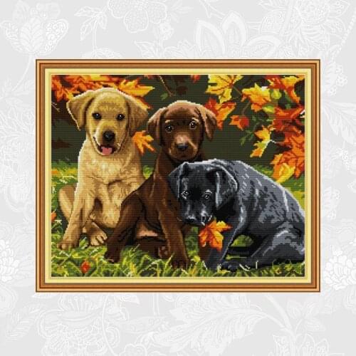 Three dogs Patterns Counted 11CT 14CT Printed Canvas Cross Stitch Kits Wholesale DIY Cross-Stitch Embroidery Needlework sets